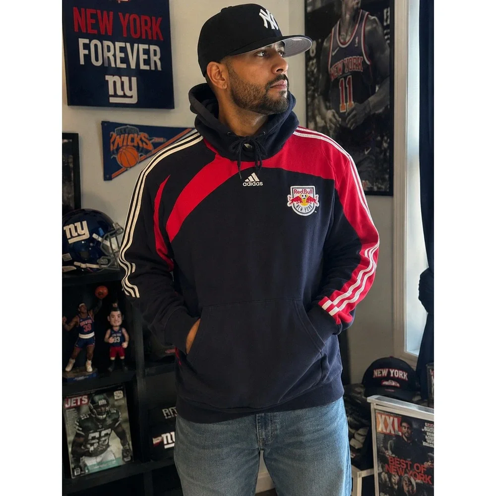 Vintage Adidas Red Bull New York Hoodie Men's 2XL Blue Red Pullover Racing